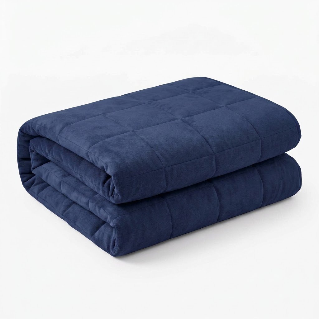 Couverture lestée Lestona, coloris bleu, pliée